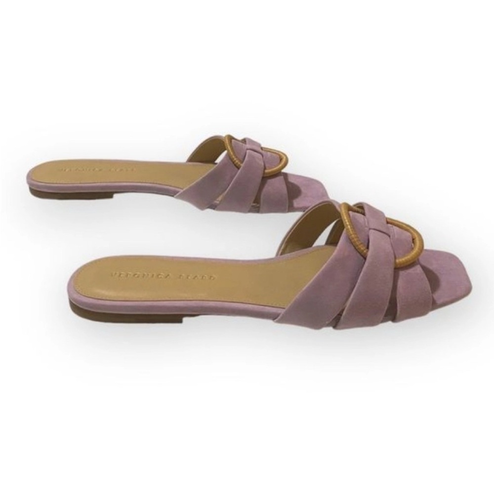 Veronica Beard Madeira Suede Mauve /Pale Purple & Rafia Slip On Sandals 10 M - Picture 4 of 8